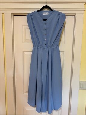 Little Mountain Mountain Dusty Blue V-Neck Button Midi Dress
